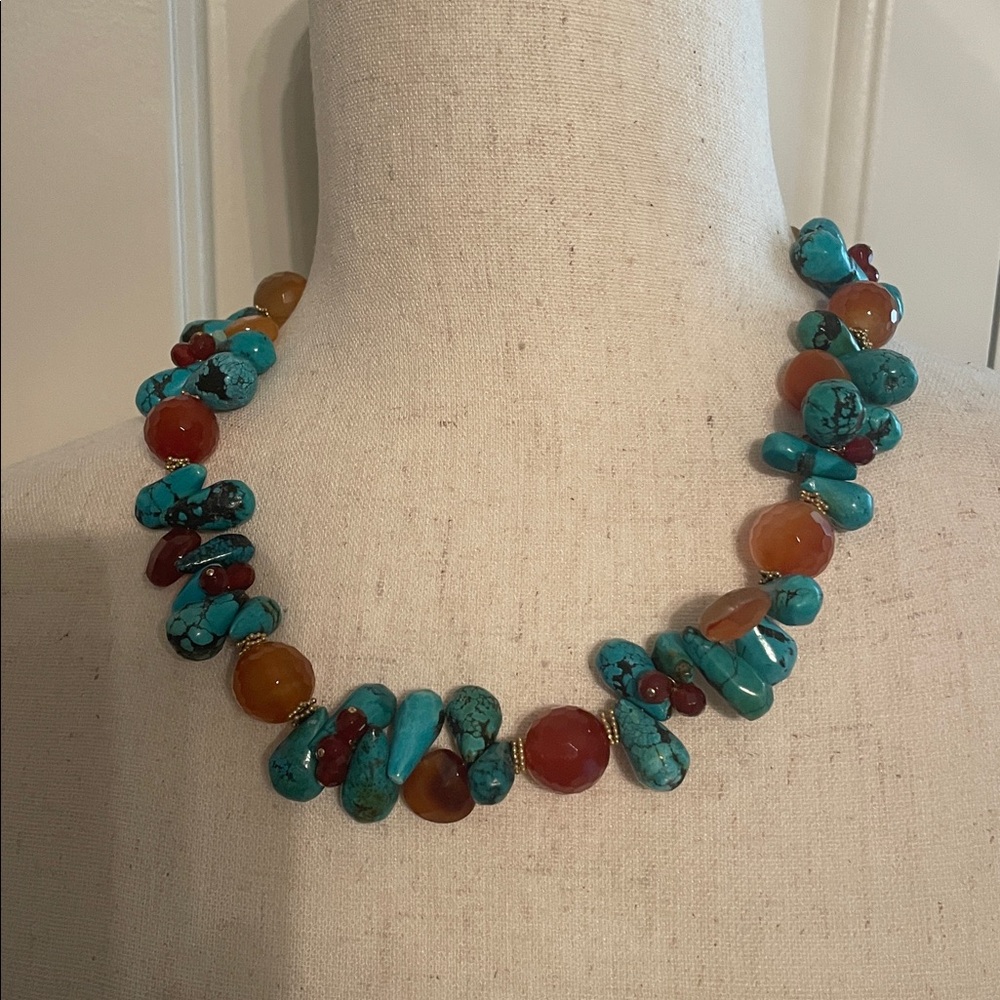 Turquoise and amber Beaded Necklace